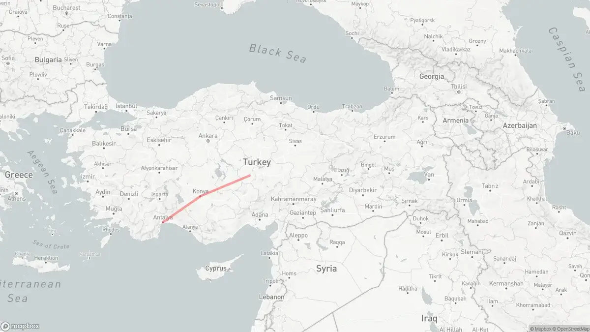 Self Drive Cappadocia to Antalya map
