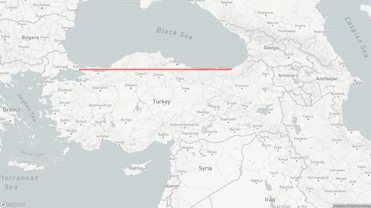 Route map for Whirling the Black Sea: Istanbul → Trabzon → Rize